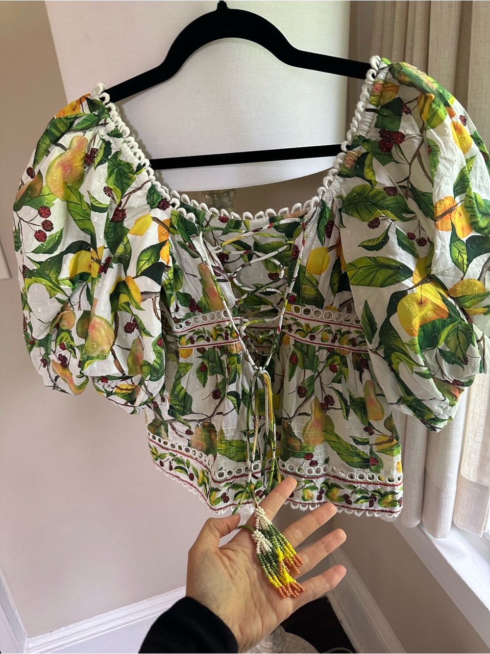 Farm Rio White Lemon Pear Berry Print Blouse - Picture 3 of 7